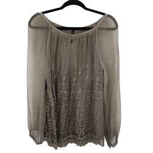 Saks Fifth Avenue Silk Embroidered Top Women S Gray Ethereal Romantic Feminine